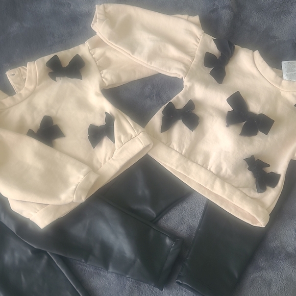 Nicole Miller Other - Nicole Miller Cream Twin Set Top with Black Accents And Faux Leather Pants